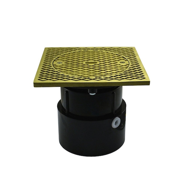 Jones Stephens 4in. ABS Over Pipe Fit Base Cleanout with 3-1/2in. Plastic Spud and 7in. Polished Brass Cover C60051 - main